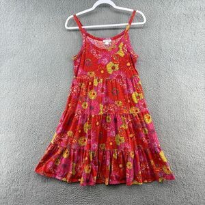 Garnet Hill Floral Tiered Cami Dress Orange Red Extra Small XS Colorful Boho